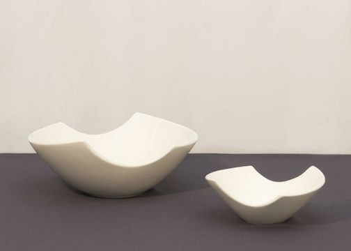 White Ceramic Milano Bowls - 12" And 7"